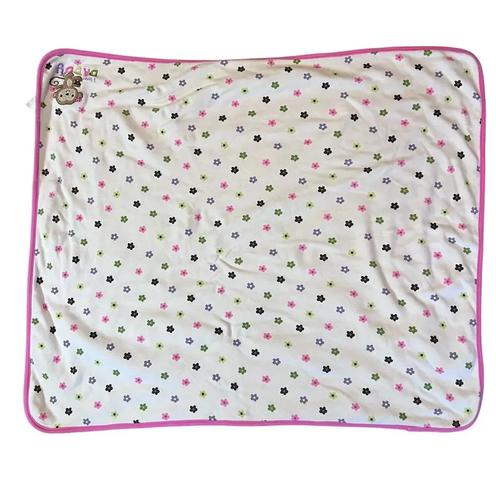 Carter's Baby Blanket I Love Daddy Monkey Flowers Reversible‎ Cotton Lovey